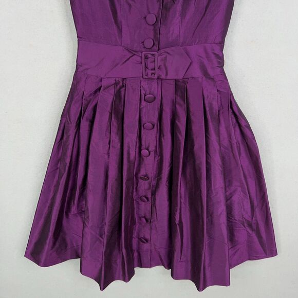 Teri Jon Rickie Freeman Dress Women 6 Purple Silk Shirt Belted Pleated MOB Party - Picture 3 of 14